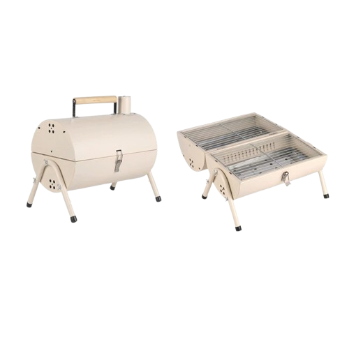 Multi-Functional Portable Outdoor Charcoal BBQ Grill with Double-Sided Grilling Rack, Foldable Design, 5+ People, Black / White