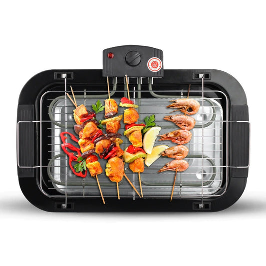 Electric Grill with Flat Plate and Roasting Rack, 2000W, 4–5 People, Black / White