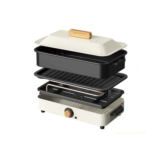 Multi-Functional Electric Grill and Hot Pot with Grilling Rack, 800W, 3L, 4–5 People, White / Red