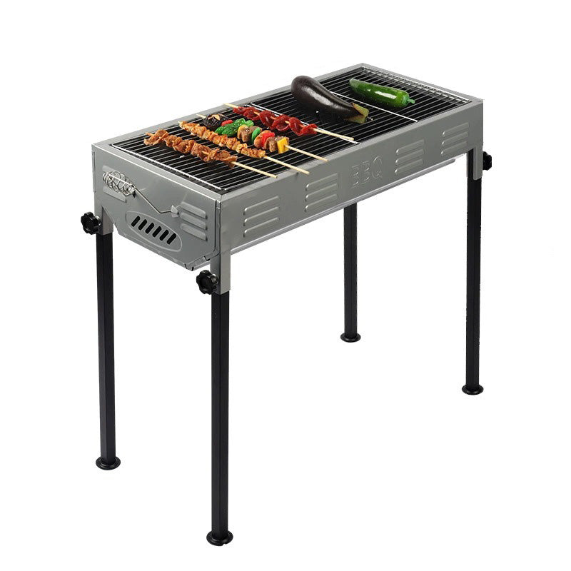 Multi-Functional Portable Outdoor Charcoal BBQ Grill with Adjustable Height and Non-Stick Grilling Rack, 5+ People, Black / Silver