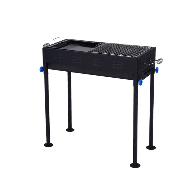 Multi-Functional Portable Outdoor Charcoal BBQ Grill with Adjustable Height and Non-Stick Grilling Rack, 5+ People, Black / Silver