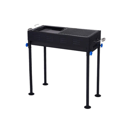 Multi-Functional Portable Outdoor Charcoal BBQ Grill with Adjustable Height and Non-Stick Grilling Rack, 5+ People, Black / Silver