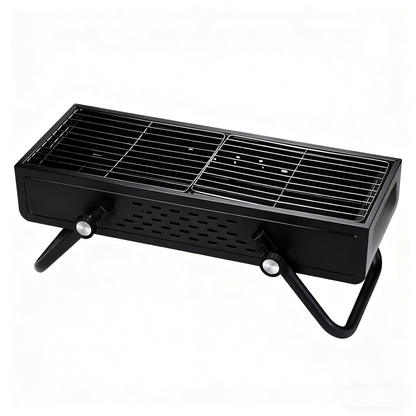 Portable Foldable Outdoor Charcoal BBQ Grill with Grilling Rack, 3–5 People, Black / White