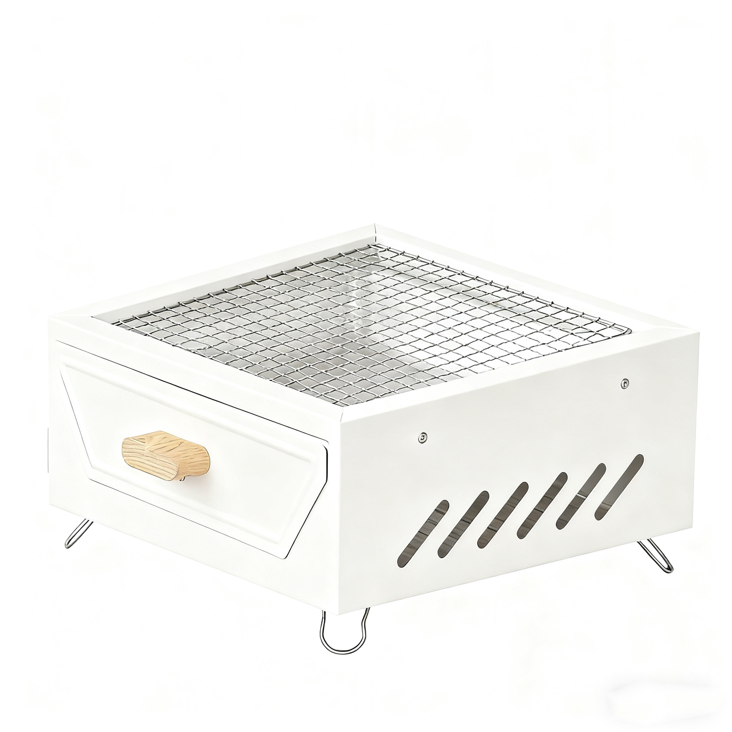 Multi-Functional Portable Outdoor BBQ Grill with Grilling Rack, Square Fire Pit, Black / White