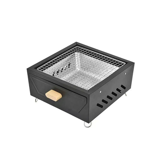 Multi-Functional Portable Outdoor BBQ Grill with Grilling Rack, Square Fire Pit, Black / White