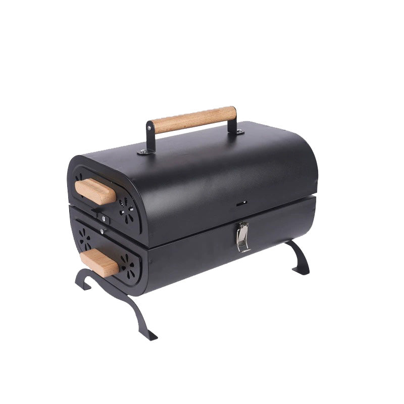 Multi-Functional Portable Outdoor Charcoal BBQ Grill with Grilling Rack, Foldable Design, Black / White