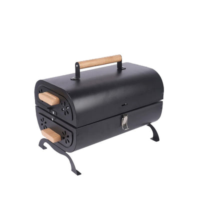 Multi-Functional Portable Outdoor Charcoal BBQ Grill with Grilling Rack, Foldable Design, Black / White