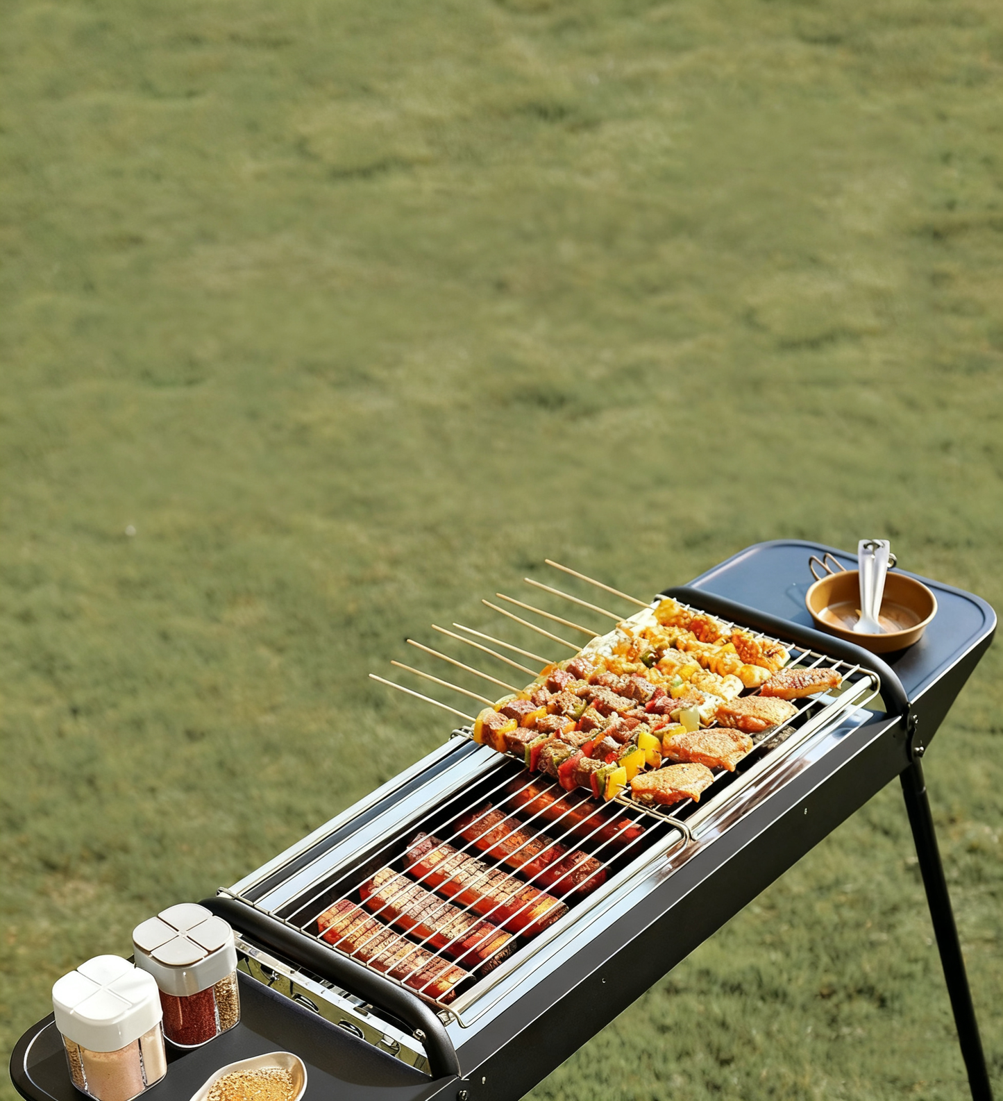 Multi-Functional Portable Outdoor Charcoal BBQ Grill with Grilling Rack, Foldable Fire Pit, Black / White