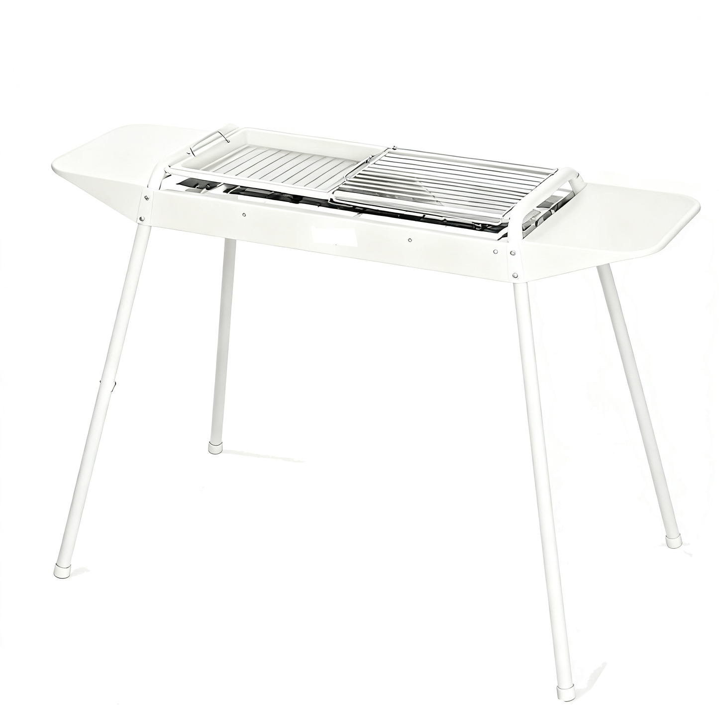 Multi-Functional Portable Outdoor Charcoal BBQ Grill with Grilling Rack, Foldable Fire Pit, Black / White