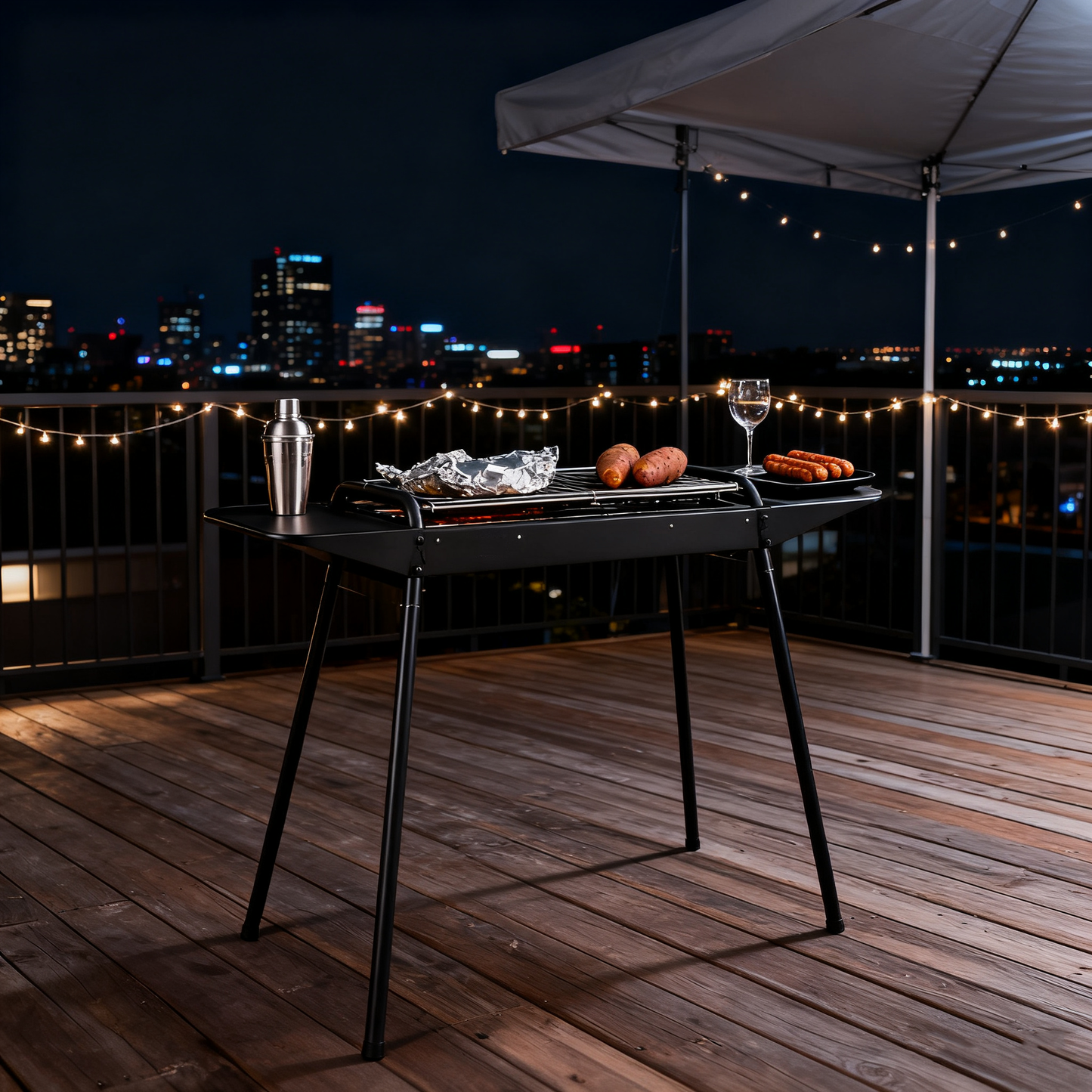 Multi-Functional Portable Outdoor Charcoal BBQ Grill with Grilling Rack, Foldable Fire Pit, Black / White