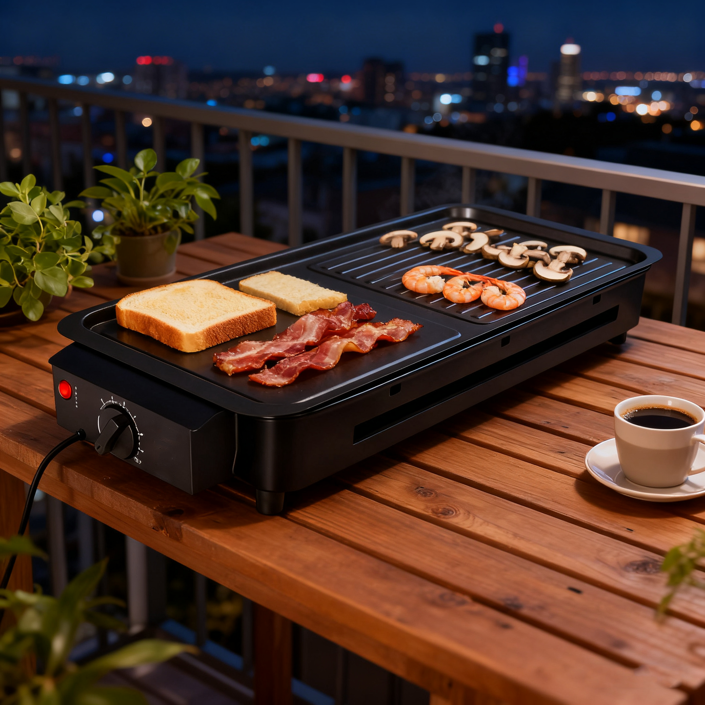 Smokeless Electric Grill with Wavy Plate, 1500W, 7L Capacity, Black / Green