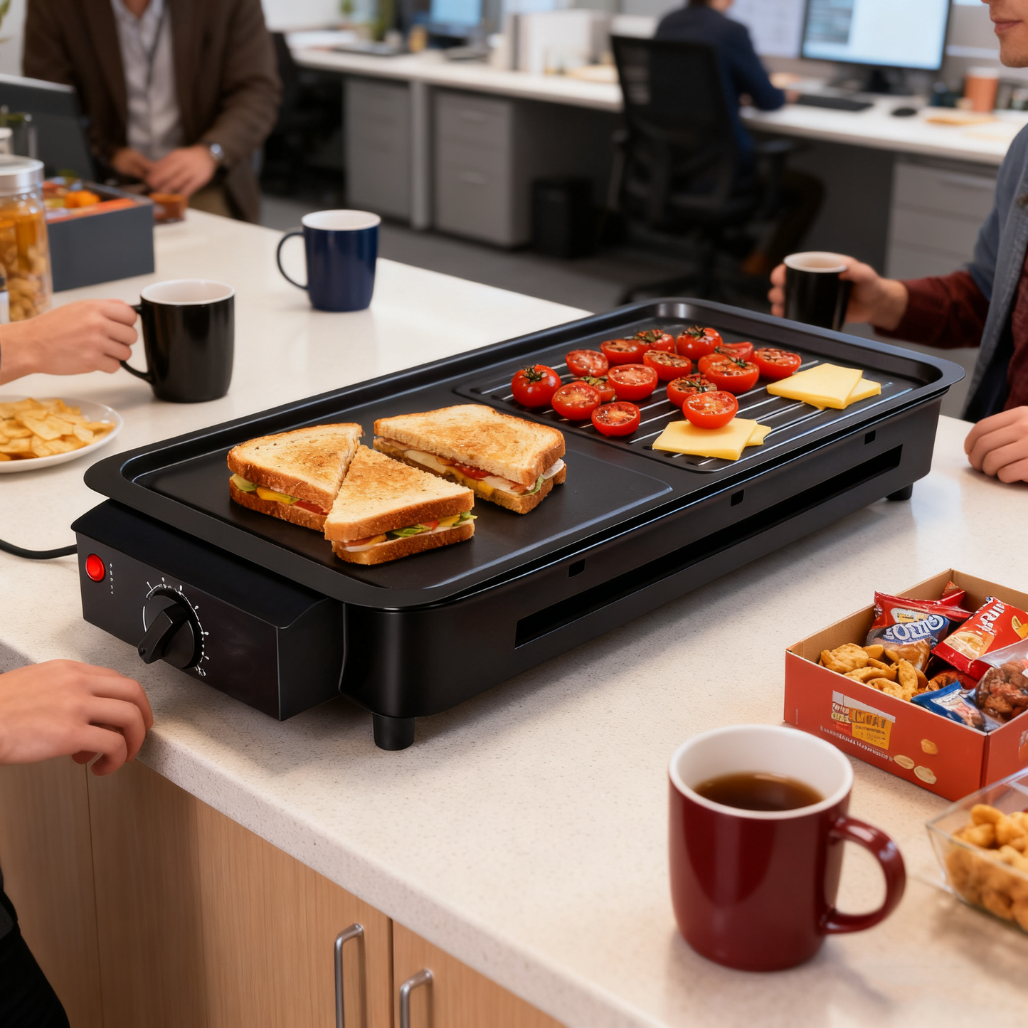 Smokeless Electric Grill with Wavy Plate, 1500W, 7L Capacity, Black / Green