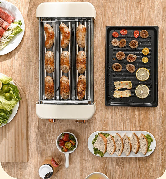 Smokeless Electric Grill with Flat Plate and Temperature Control, 800–1200W, 6+ People, Black / White