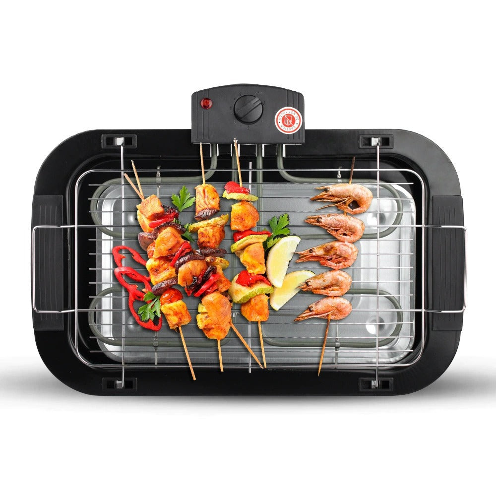 Electric Grill with Flat Plate and Roasting Rack, 2000W, 4–5 People, Black / White
