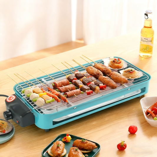 Multi-Functional Electric Grill with Automatic Temperature Control, 1350W, 4–5 People, Blue / Pink