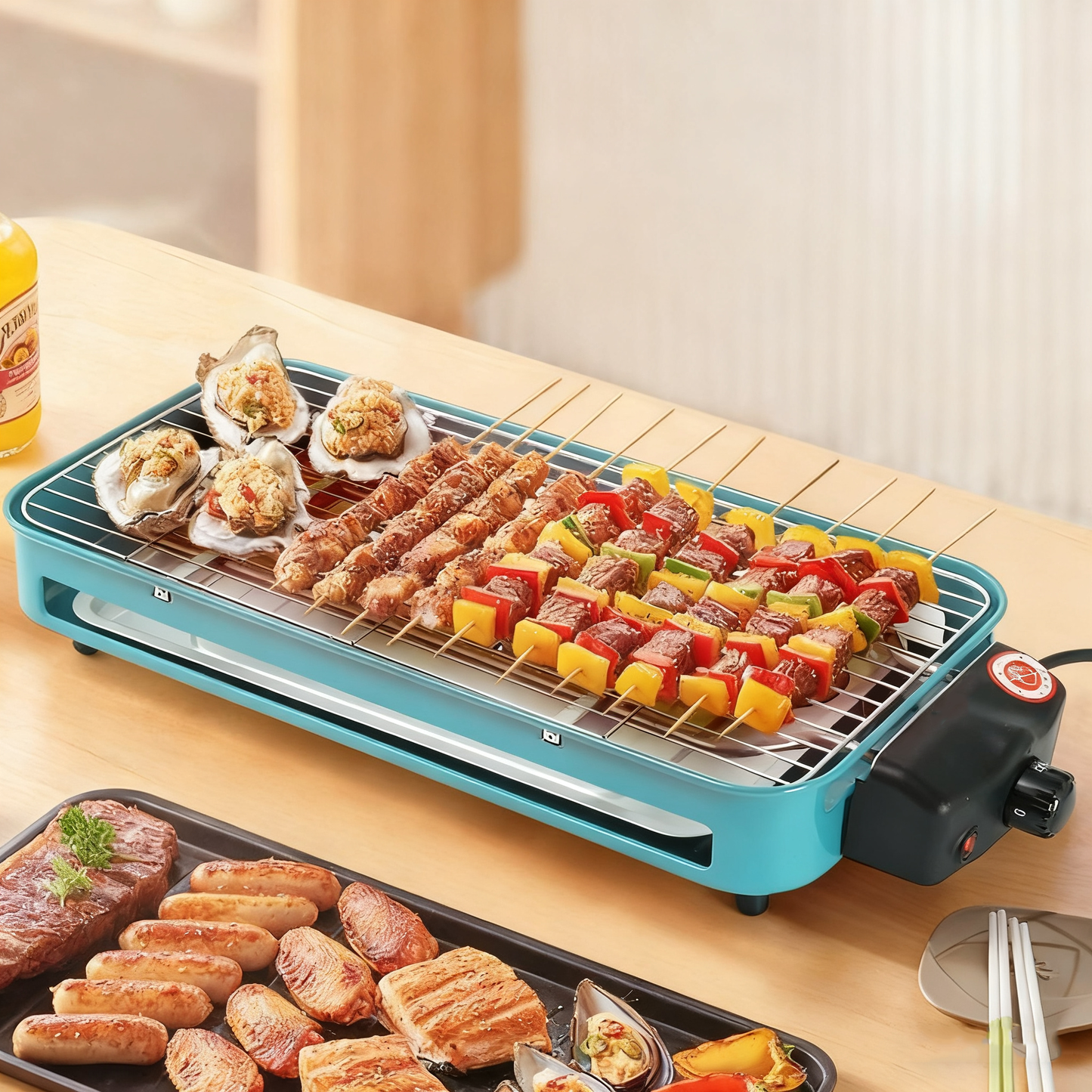 Multi-Functional Electric Grill with Automatic Temperature Control, 1350W, 4–5 People, Blue / Pink