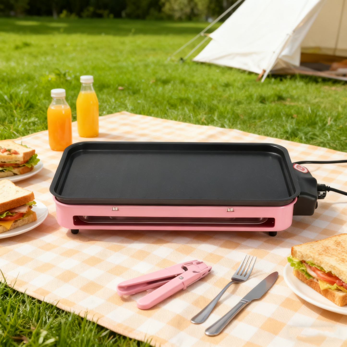 Multi-Functional Electric Grill with Automatic Temperature Control, 1350W, 4–5 People, Blue / Pink