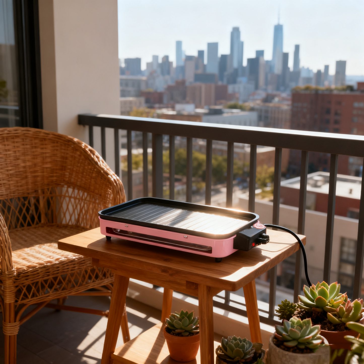 Multi-Functional Electric Grill with Automatic Temperature Control, 1350W, 4–5 People, Blue / Pink