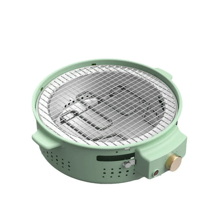 Multi-Functional Portable Round Electric Grill with Grilling Rack, 1300W, 3–5 People, Green / Orange