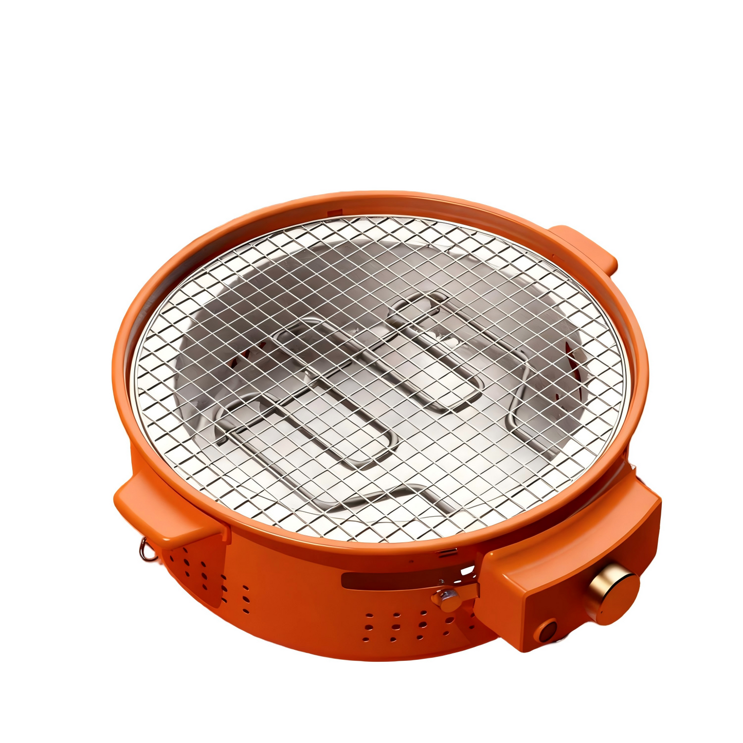 Multi-Functional Portable Round Electric Grill with Grilling Rack, 1300W, 3–5 People, Green / Orange