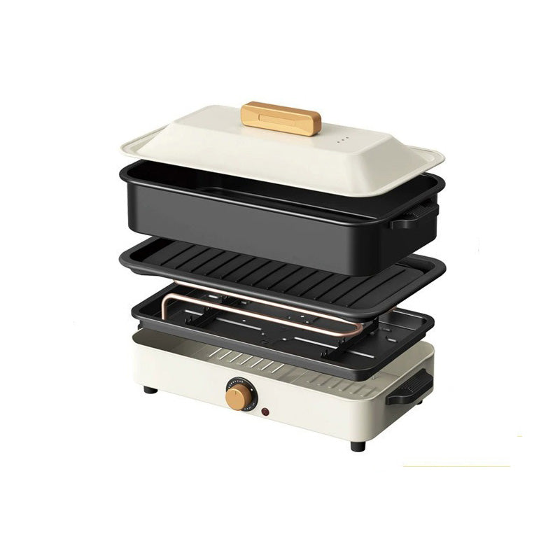 Multi-Functional Electric Grill and Hot Pot with Grilling Rack, 800W, 3L, 4–5 People, White / Red