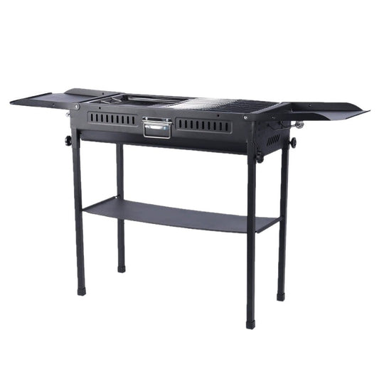 Large Portable Foldable Outdoor Charcoal BBQ Grill, Multi-Functional, Removable Design, 5+ People, Black / White